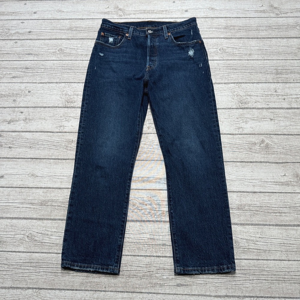 Levi's 501 Jeans Men's 29x26 Blue Dark Wash Distressed Straight Leg High Rise